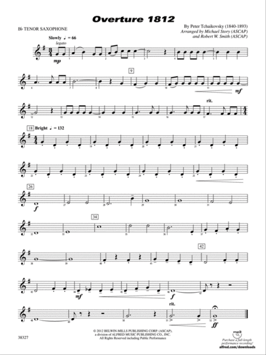 Overture 1812: B-flat Tenor Saxophone Concert Band scores gallery preview page 1