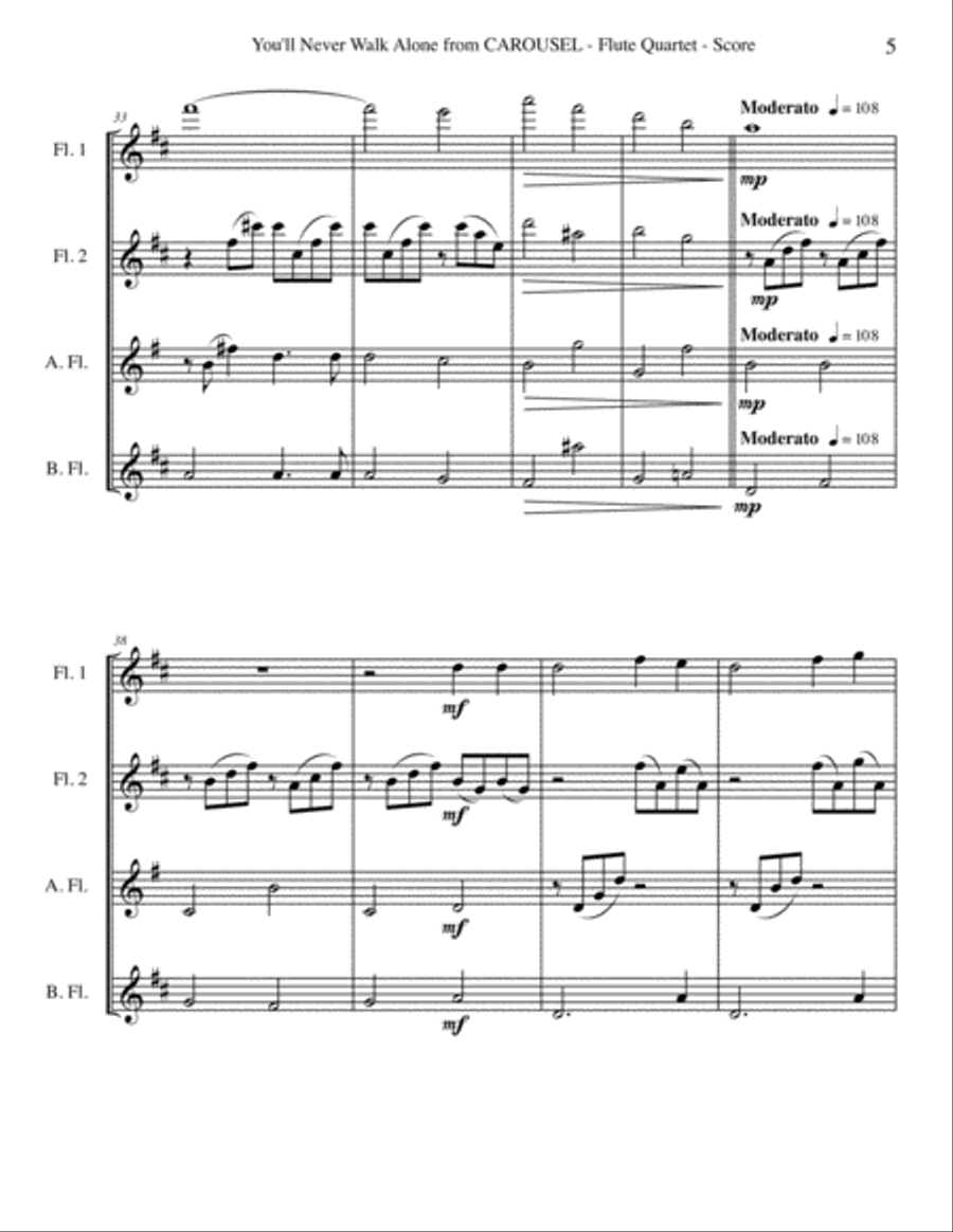 You'll Never Walk Alone You'll Never Walk Alone Woodwind Quartet scores gallery preview page 5