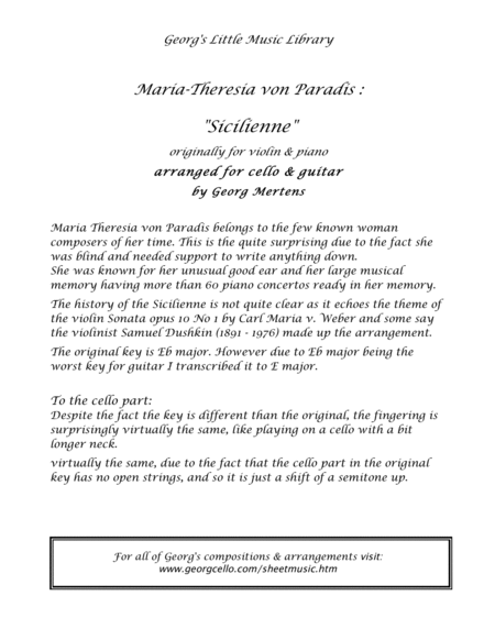 M.Th. v. Paradis "Sicilienne" arr. for cello & guitar
