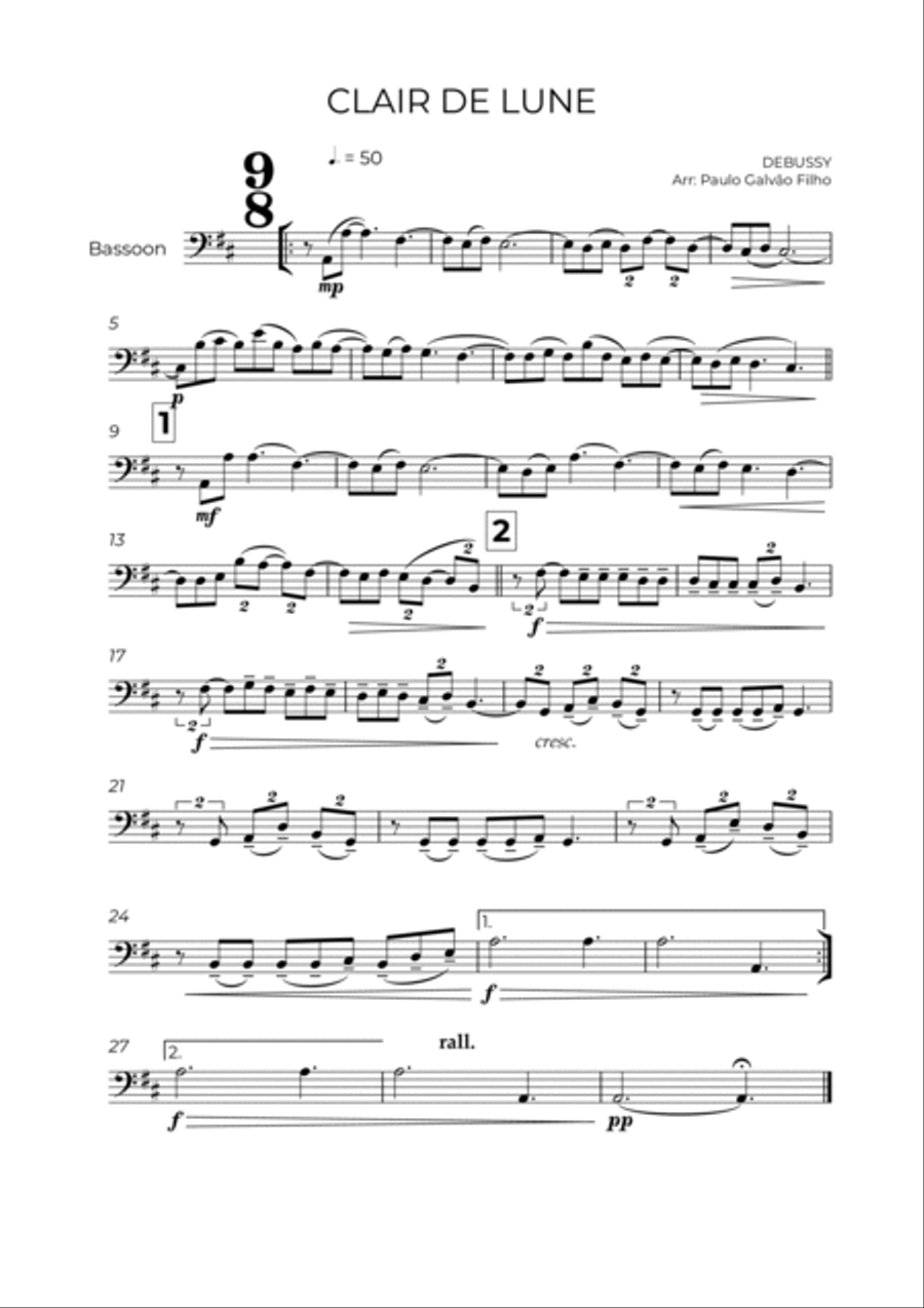 CLAIR DE LUNE – BASSOON SOLO Bassoon Solo scores gallery preview page 2