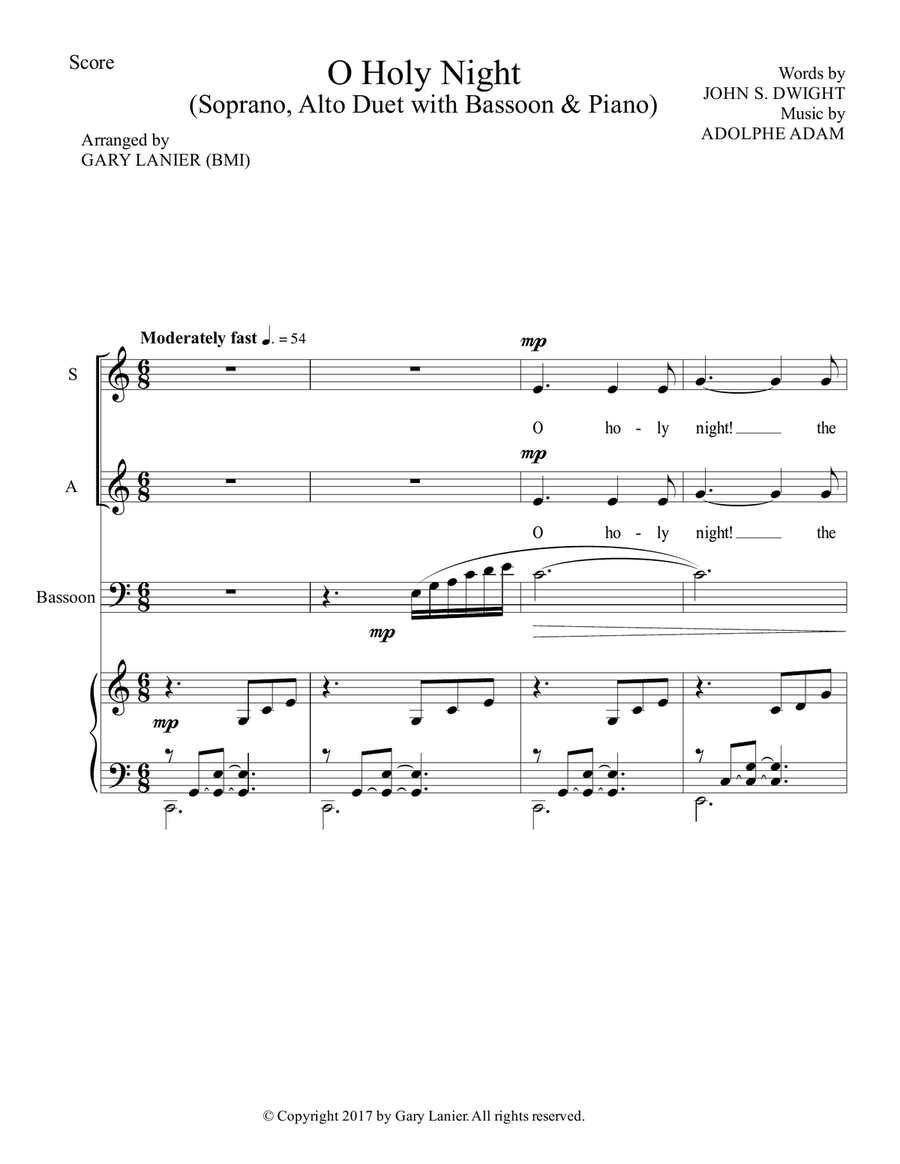 O HOLY NIGHT (Soprano, Alto Duet with Bassoon & Piano - Score & Parts included) Bassoon scores gallery preview page 2