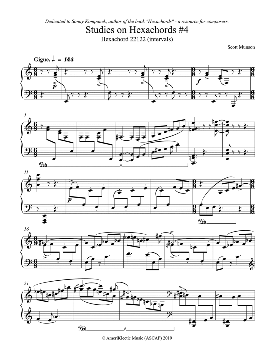 Gigue for solo piano - studies on hexachords #4 Piano Method scores gallery preview page 1