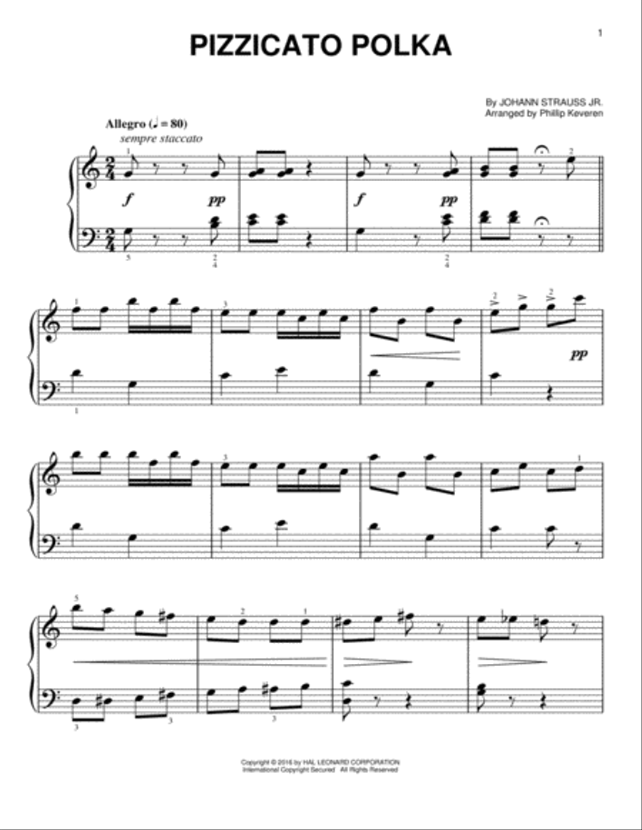 Pizzicato Polka [Classical version] (arr. Phillip Keveren) Easy Piano scores gallery preview page 1