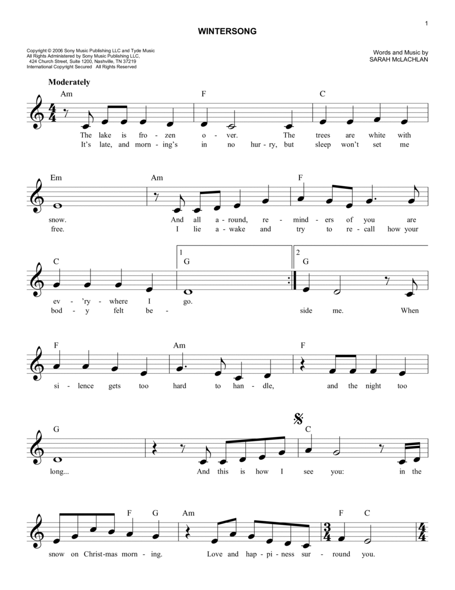 Wintersong Piano scores gallery preview page 1