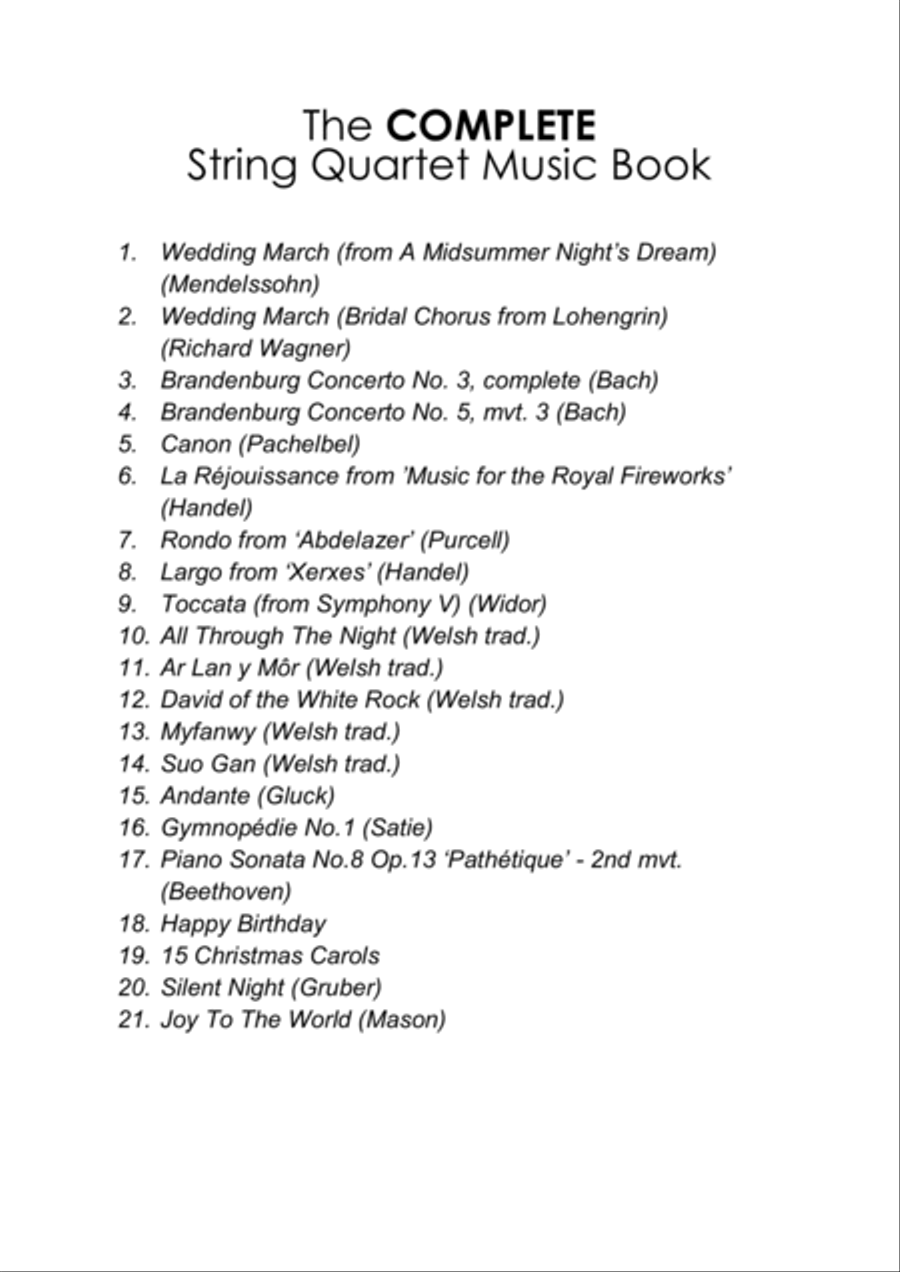 COMPLETE String Quartet Music Book - pack of 21 essential pieces: wedding, Christmas, baroque, slow String Quartet scores gallery preview page 3