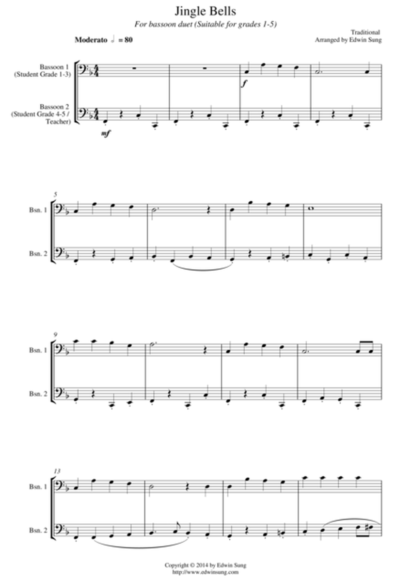 Jingle Bells (for bassoon duet, suitable for grades 1-5) image number null