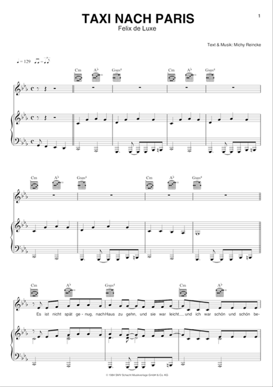 Taxi Nach Paris Piano, Vocal scores gallery preview page 2