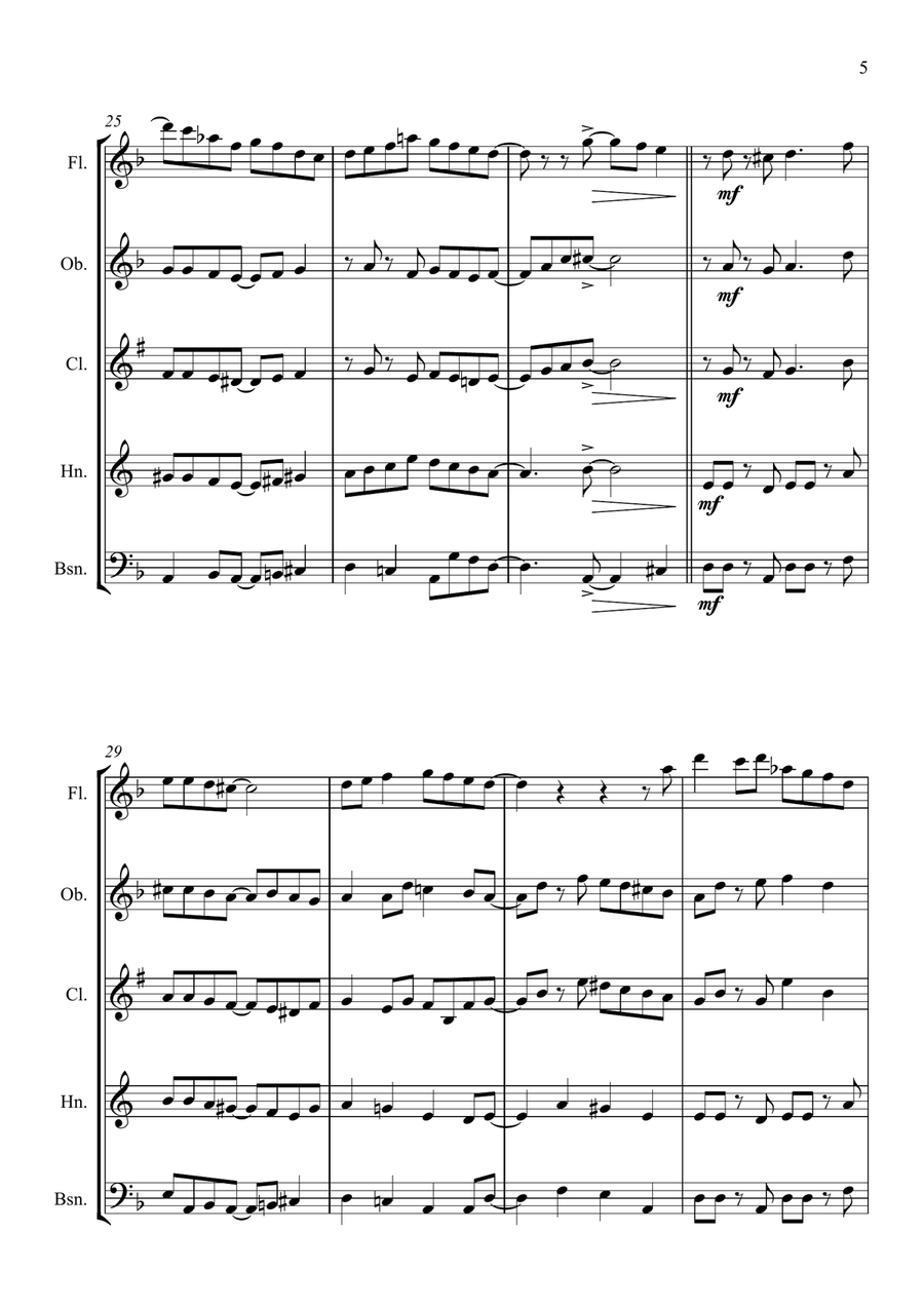 Coventry Carol - Jazz Arrangement - Wind Quintet Woodwind Quintet scores gallery preview page 5