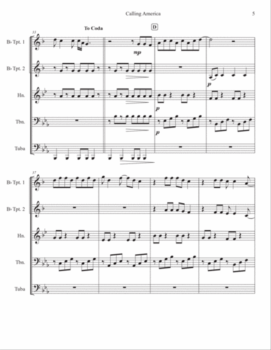 Calling America Brass Quintet scores gallery preview page 5