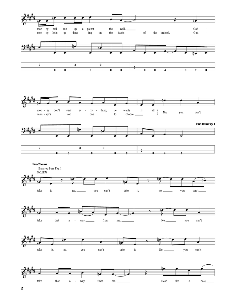 Head Like A Hole Bass Guitar Tablature scores gallery preview page 2