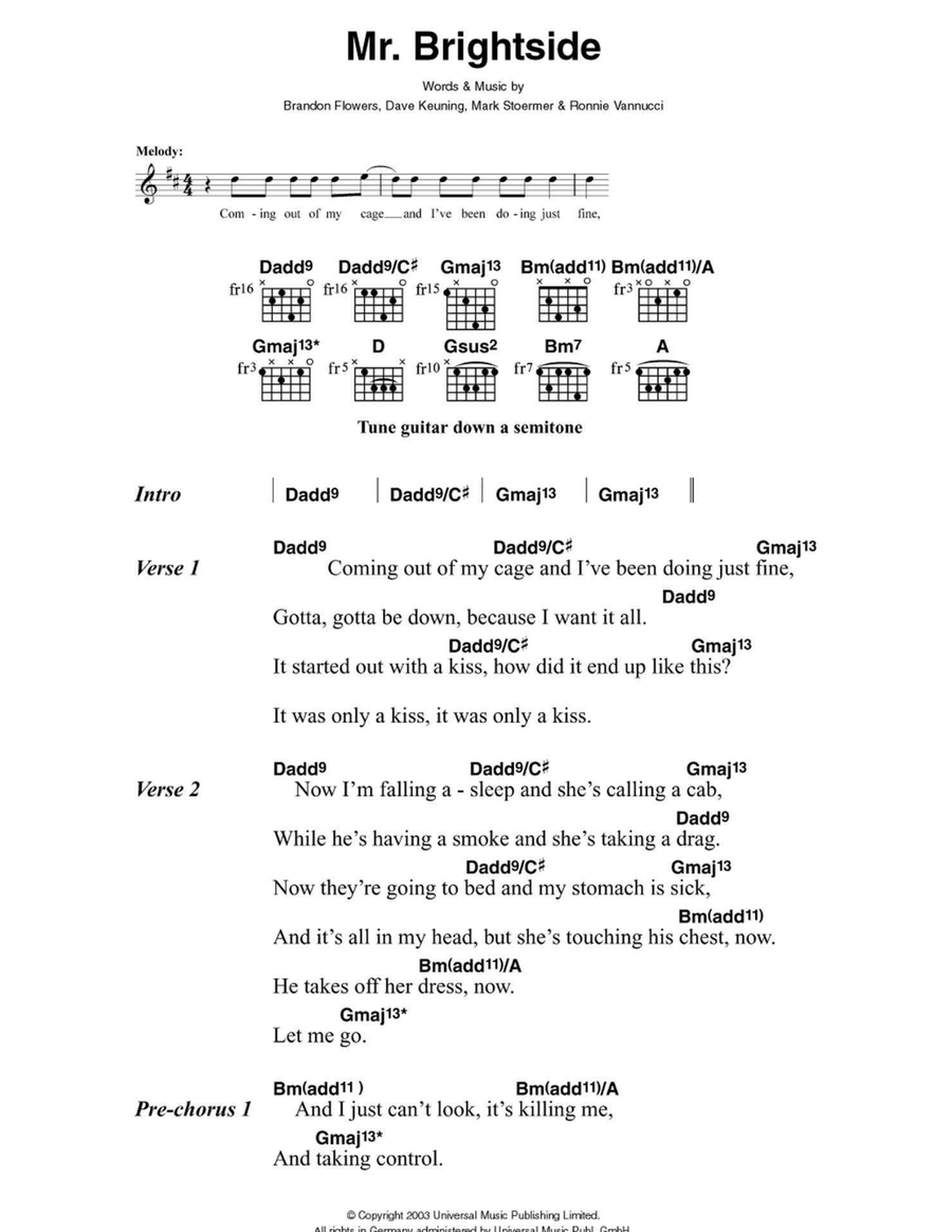 Mr. Brightside Easy Guitar scores gallery preview page 1