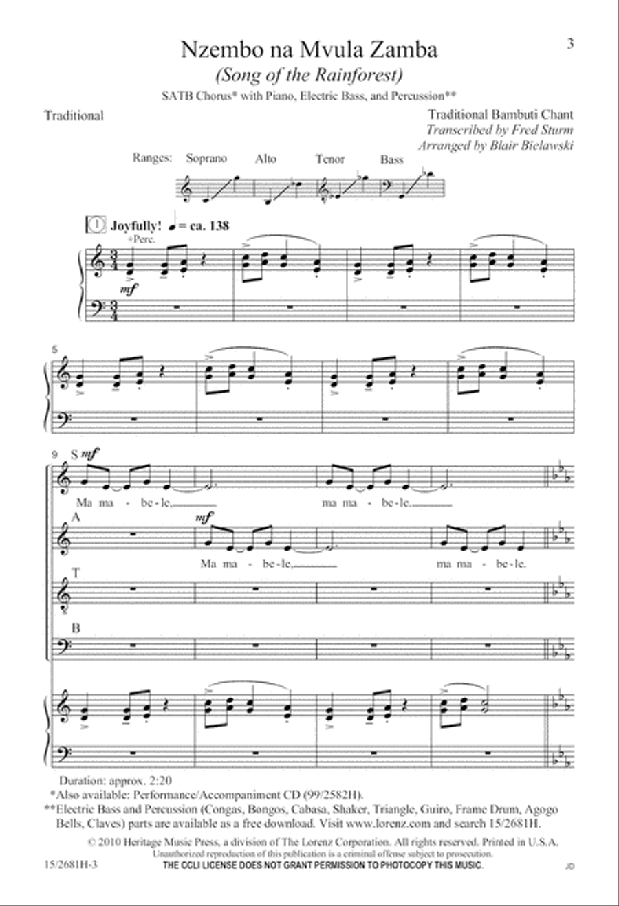 Nzembo na Mvula Zamba (Song of the Rainforest) 4-Part scores gallery preview page 3