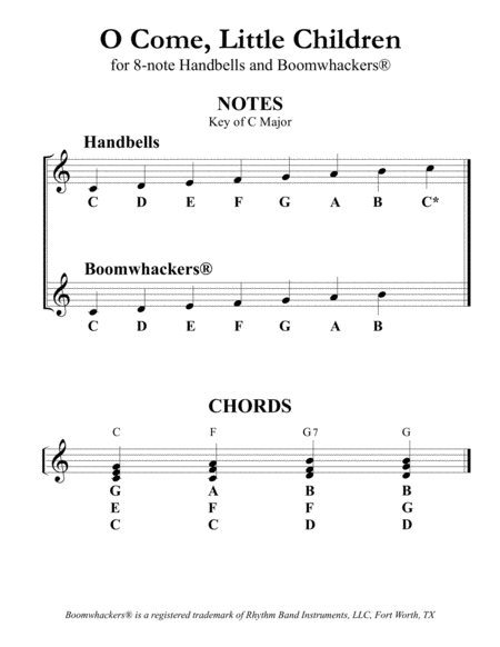 “O Come, Little Children” for 8-note Bells and Boomwhackers® (with Black and White Notes) image number null