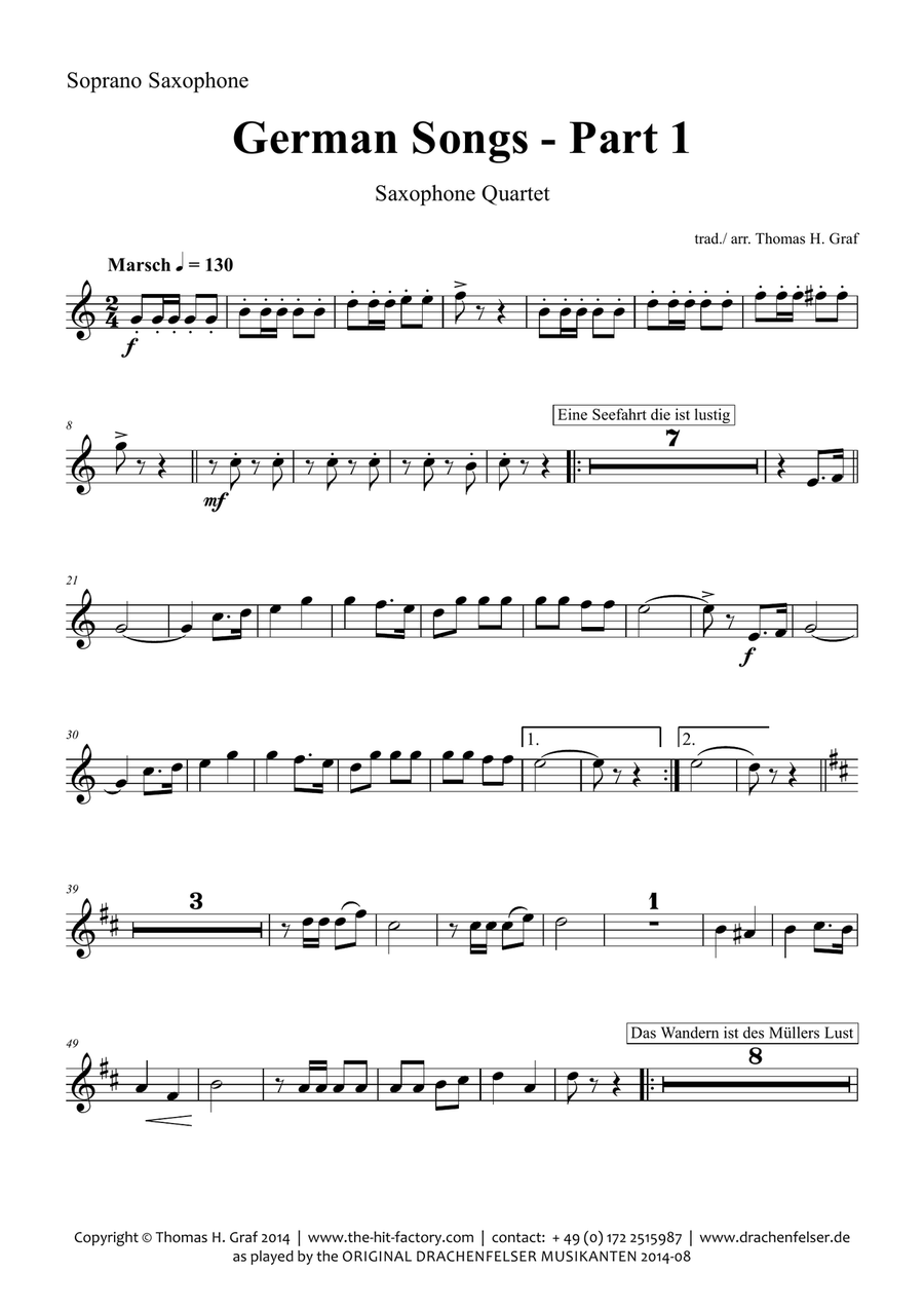 German Songs Part 1 - Oktoberfest - Saxophone Quartet S(A)ATB(BassSax) Saxophone Quartet scores gallery preview page 4