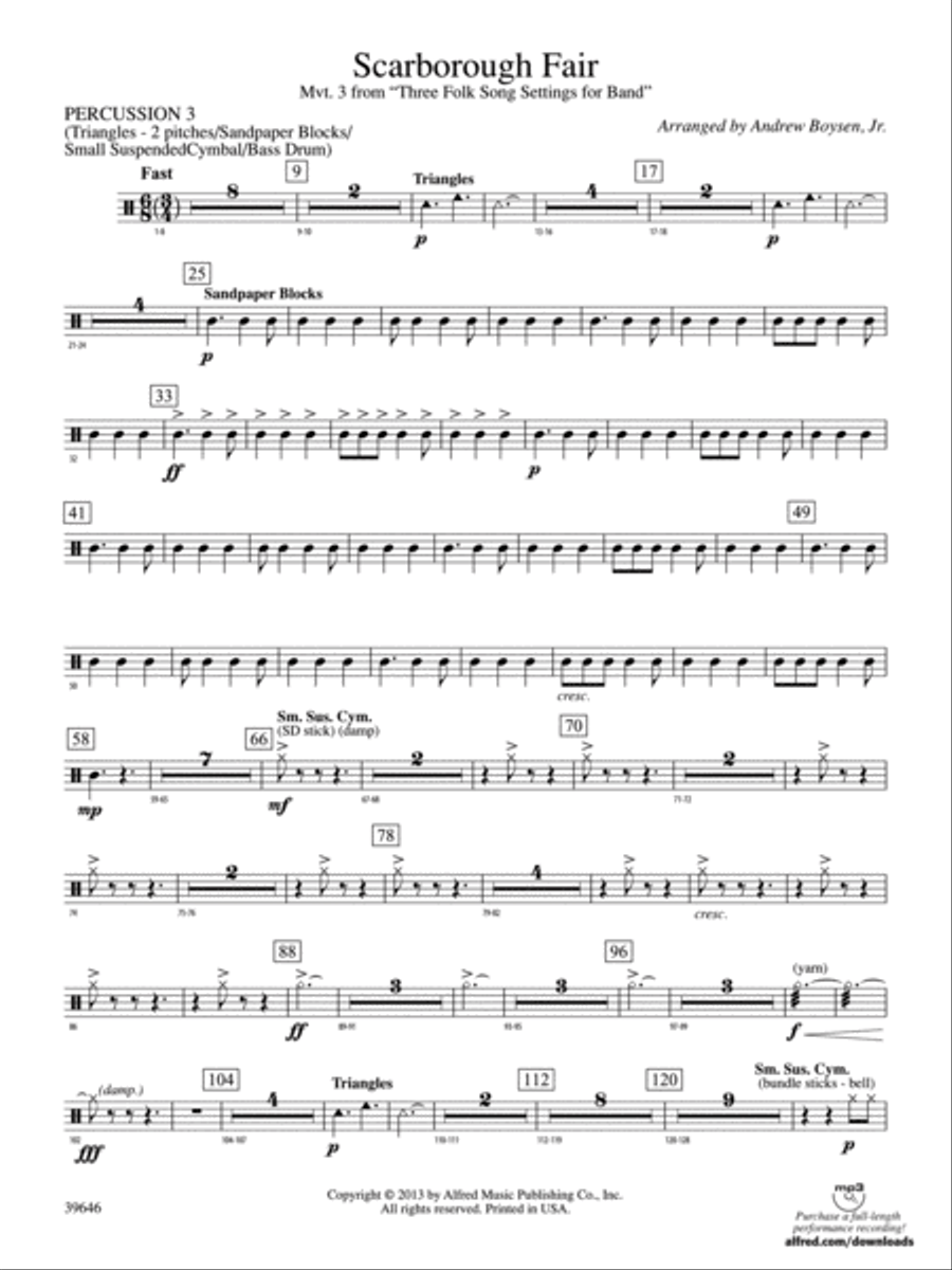 Scarborough Fair: 3rd Percussion Concert Band scores gallery preview page 1