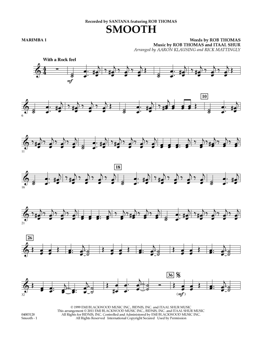 Smooth - Marimba 1 Smooth - Marimba 1 Marimba scores gallery preview page 1
