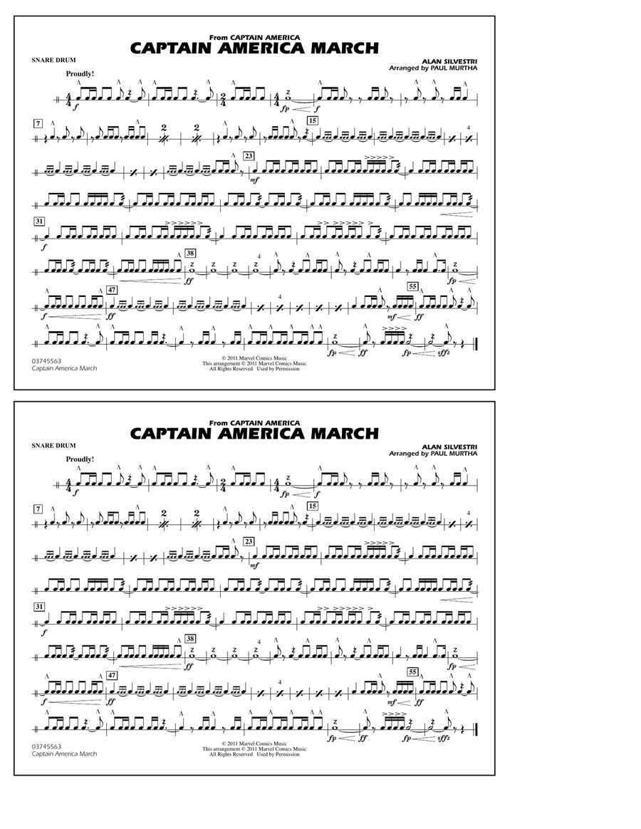 Captain America March - Snare Drum Marching Band scores gallery preview page 1