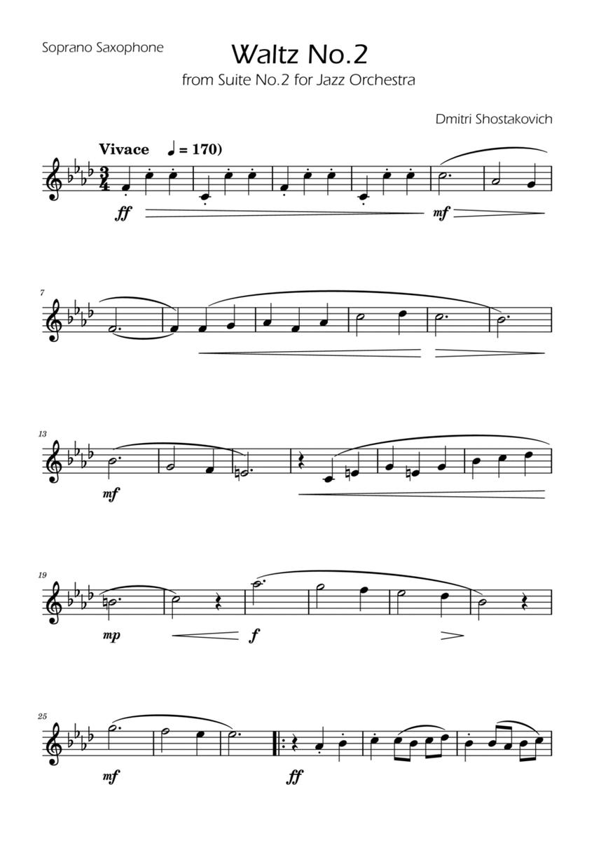 Dmitri Shostakovich - Second Waltz - Soprano Sax image number null