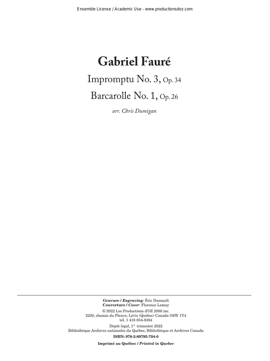 Impromptu, No. 3, op. 34 / Barcarolle, No. 1, op. 26