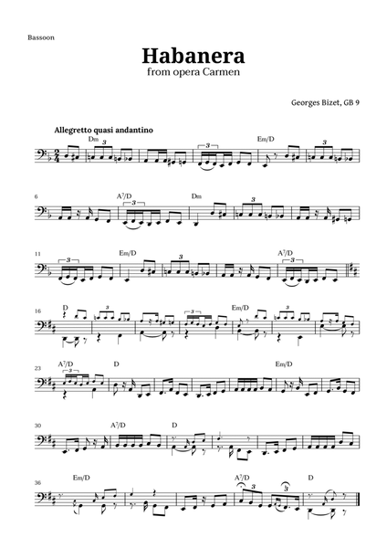 Habanera from Carmen by Bizet for Bassoon with Chords image number null