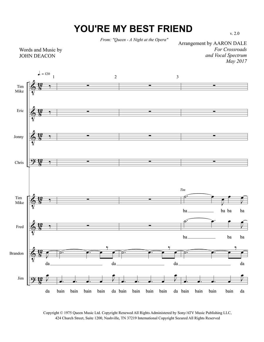 You're My Best Friend TTBB scores gallery preview page 1
