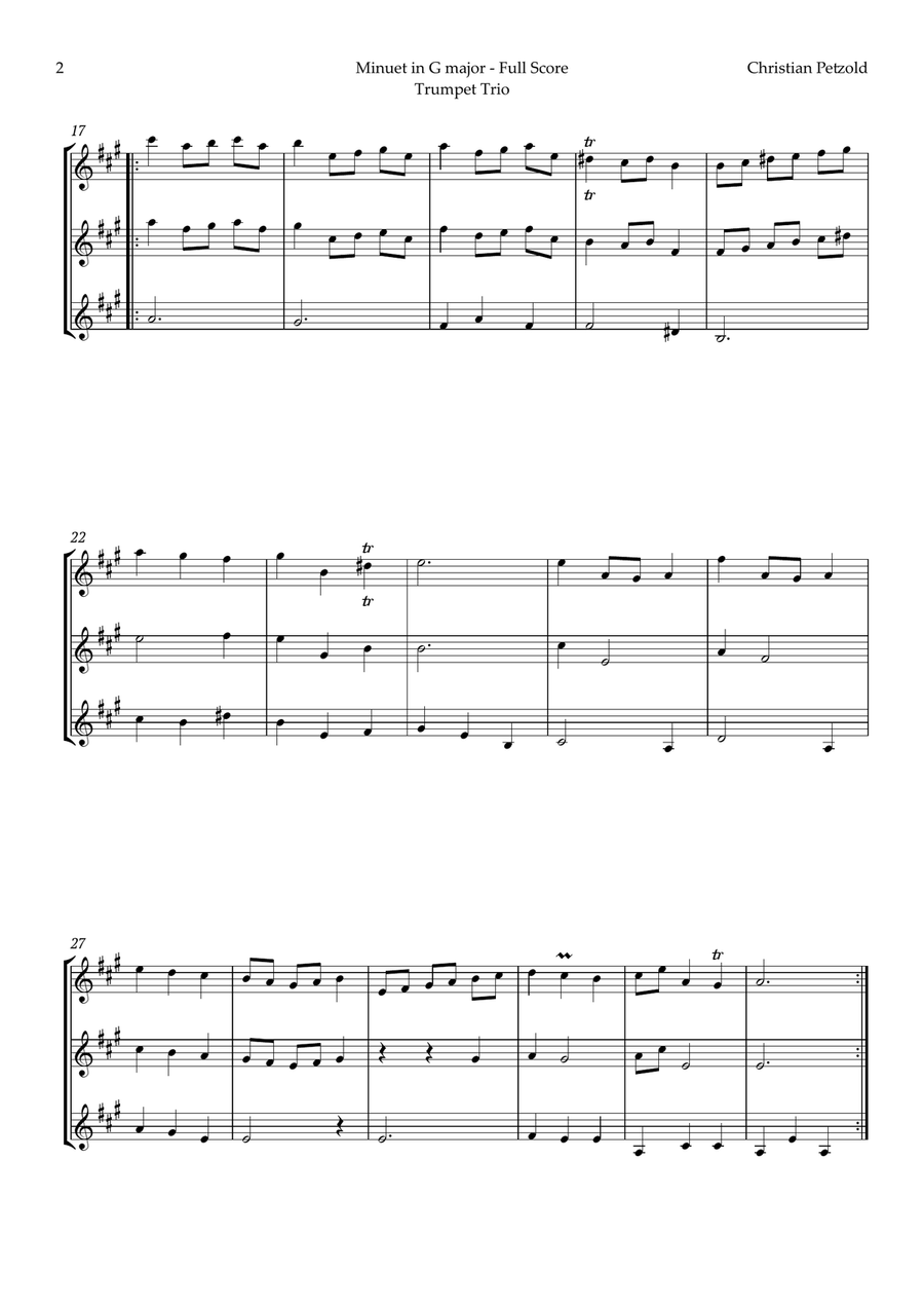 Minuet in G major by Bach for Trumpet Trio Trumpet Trio scores gallery preview page 3