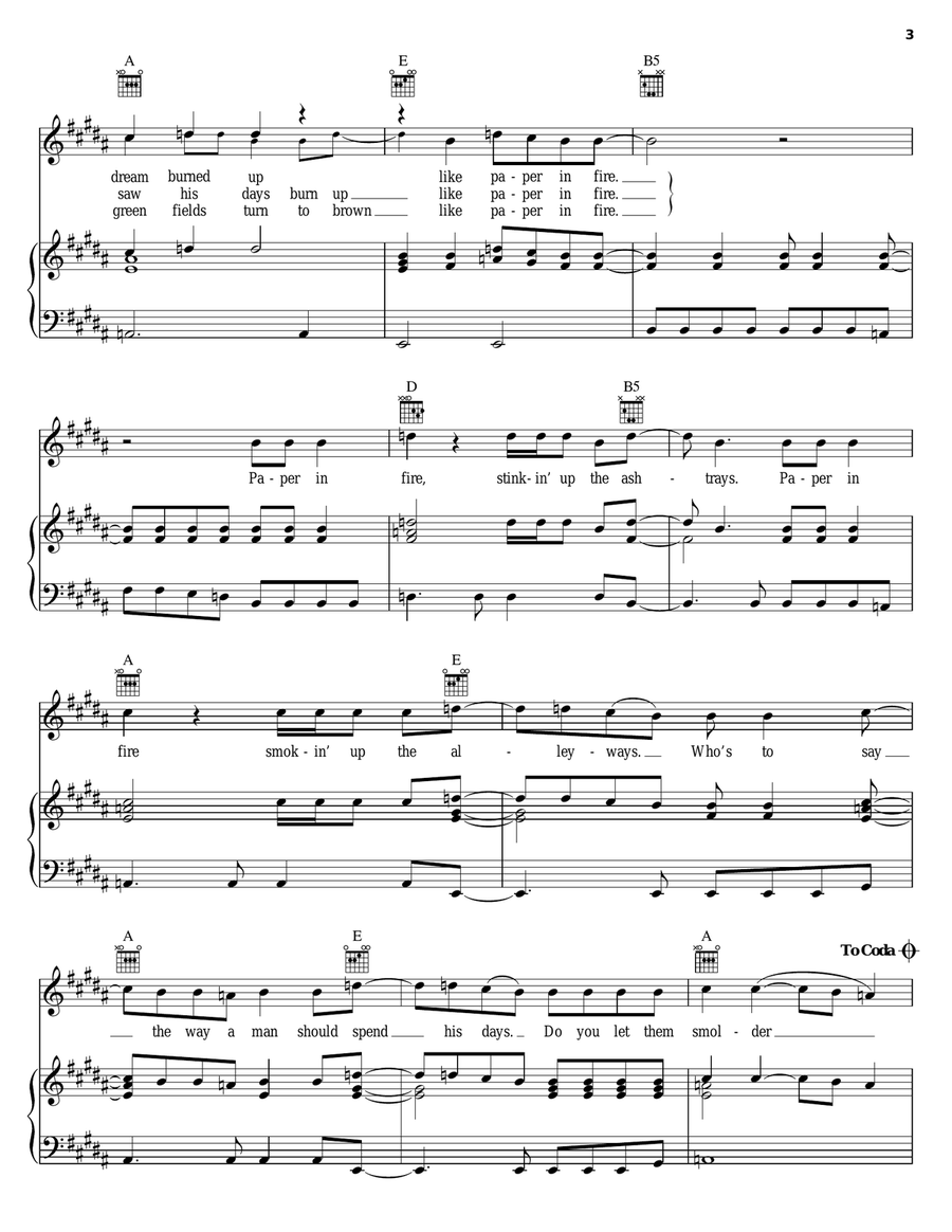 Paper In Fire Paper In Fire Piano, Vocal, Guitar scores gallery preview page 3
