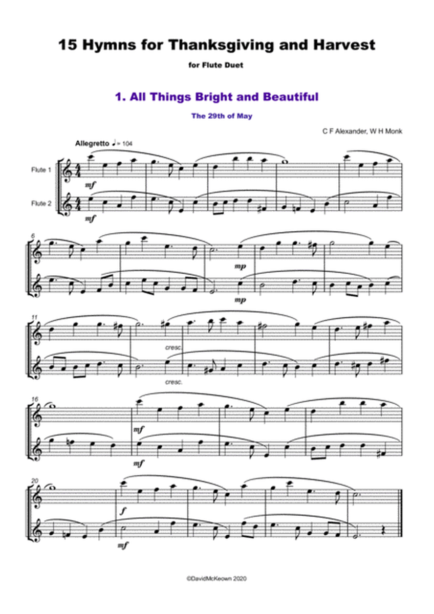 15 Favourite Hymns for Thanksgiving and Harvest for Flute Duet