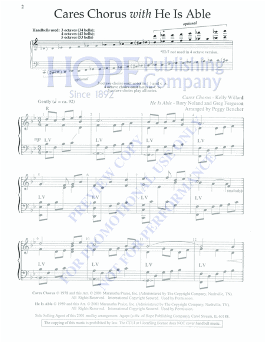 Cares Chorus with He Is Able 5-Octaves scores gallery preview page 2