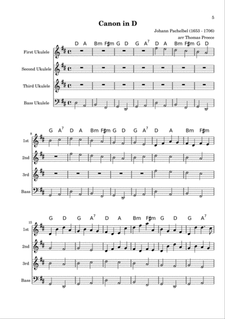 Pachelbel's Canon arranged for ukulele ensemble by Thomas Preece Ukulele scores gallery preview page 6