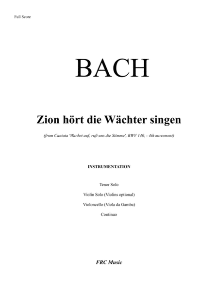 Zion hört die Wächter singen (Cantata 'Wachet auf, ruft uns die Stimme', BWV 140) for Tenor Solo image number null