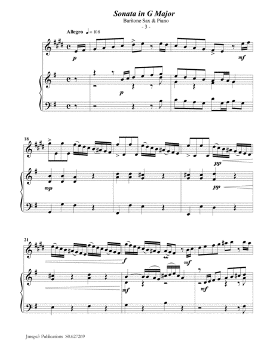 Telemann: Four Sonatas for Baritone Sax & Piano Baritone Saxophone scores gallery preview page 3