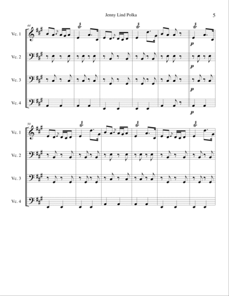 Jenny Lind Polka for Cello Quartet Cello scores gallery preview page 5