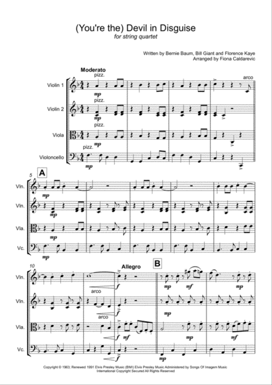 (you're The) Devil In Disguise String Quartet scores gallery preview page 2