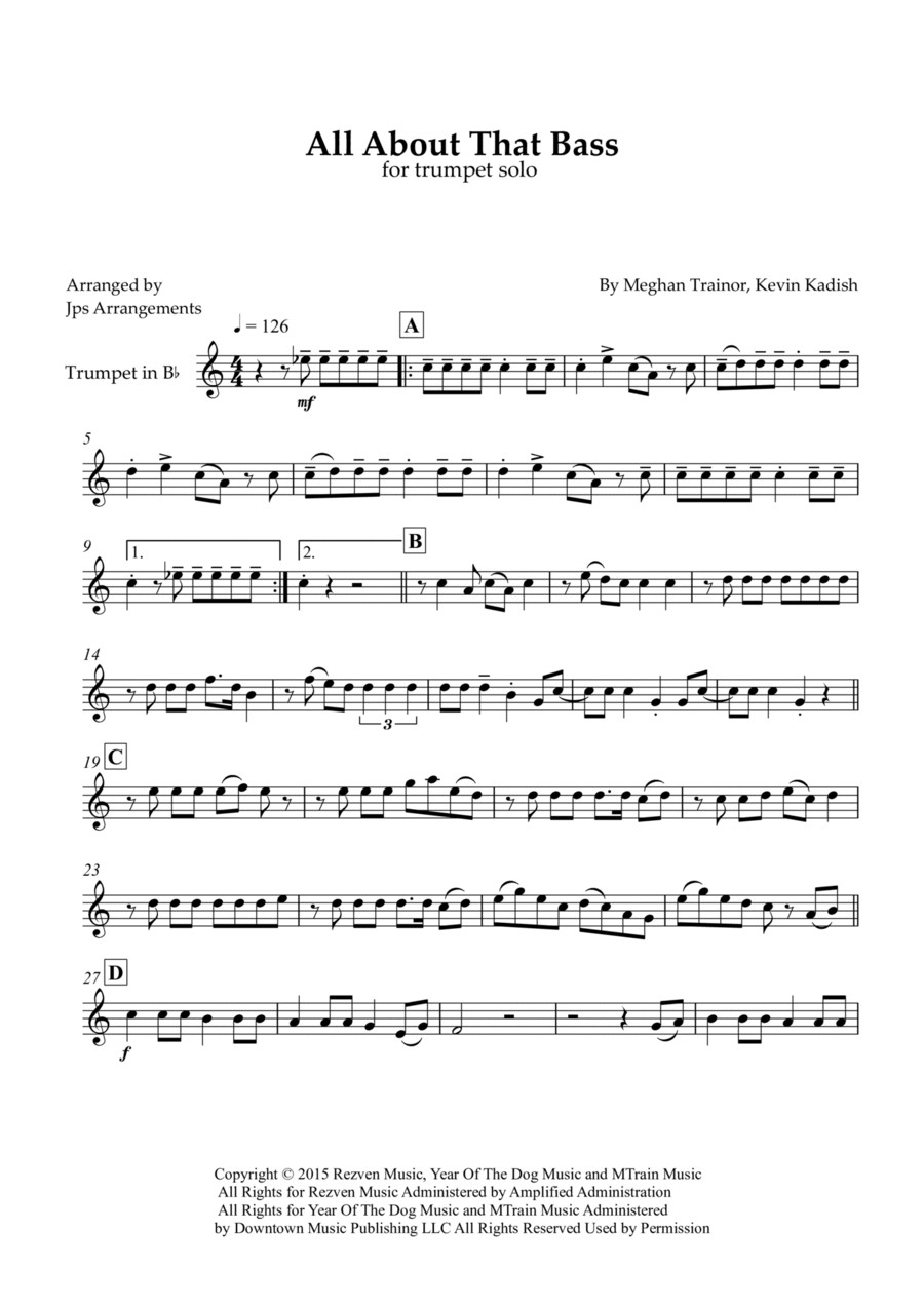 All About That Bass B-Flat Trumpet scores gallery preview page 1