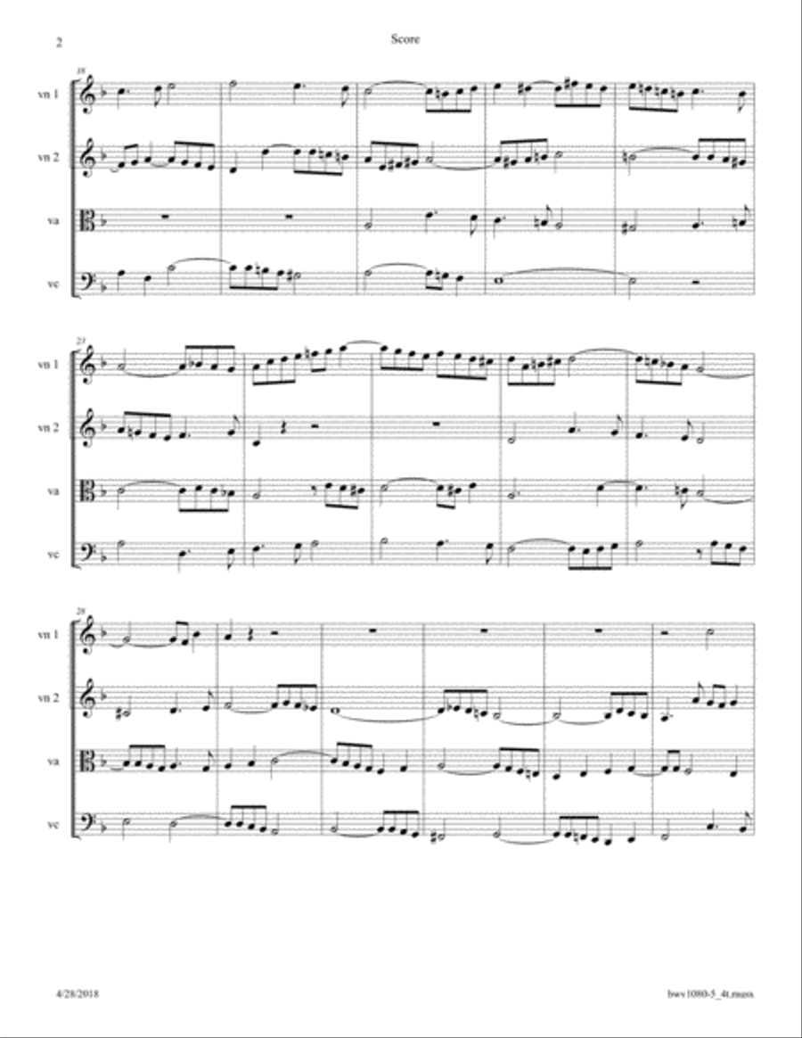 Bach: The Art of Fugue, BWV 1080 Fugue No. 5 arr. for String Quartet String Quartet scores gallery preview page 2