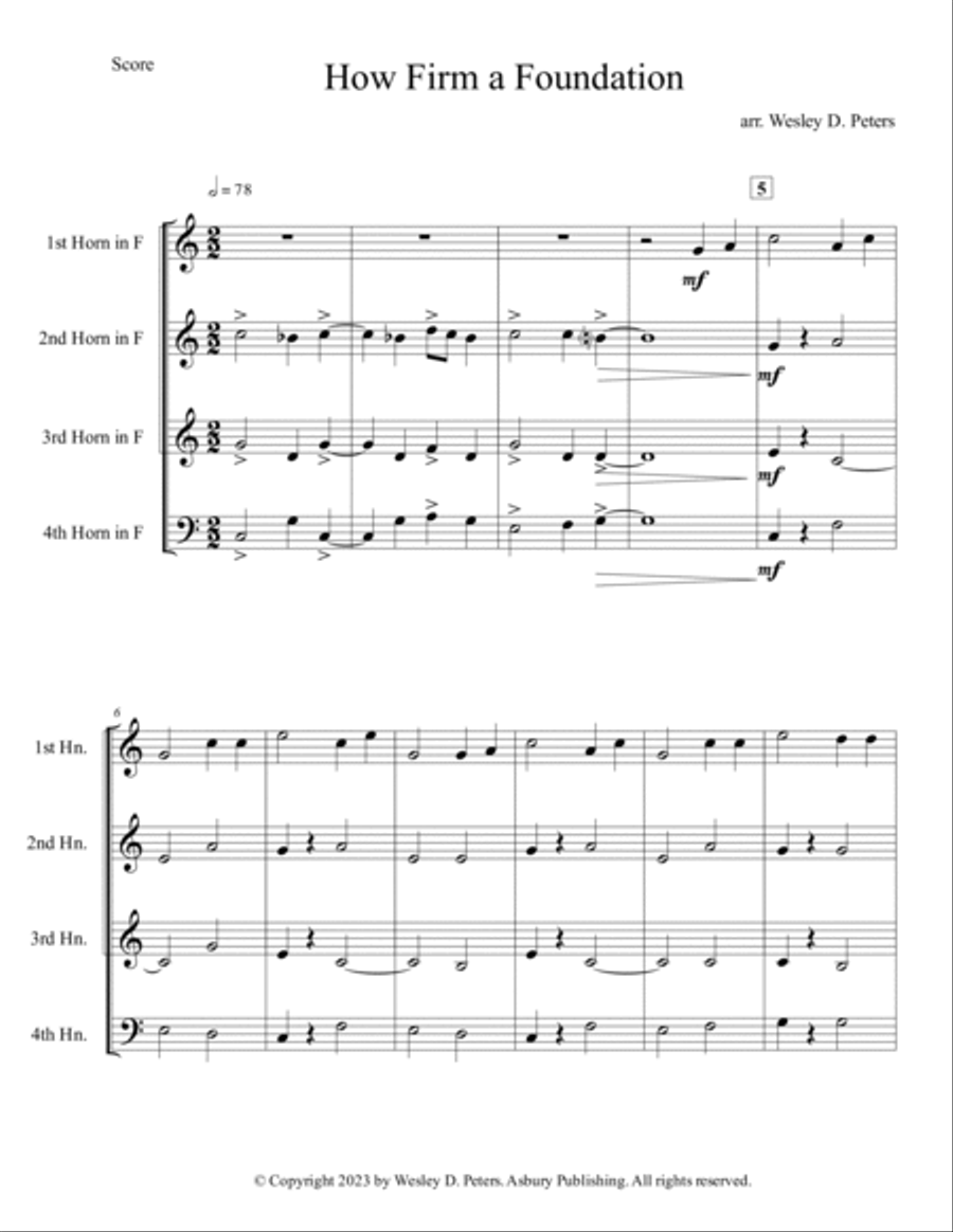 How Firm a Foundation (Horn Quartet) Brass Quartet scores gallery preview page 4