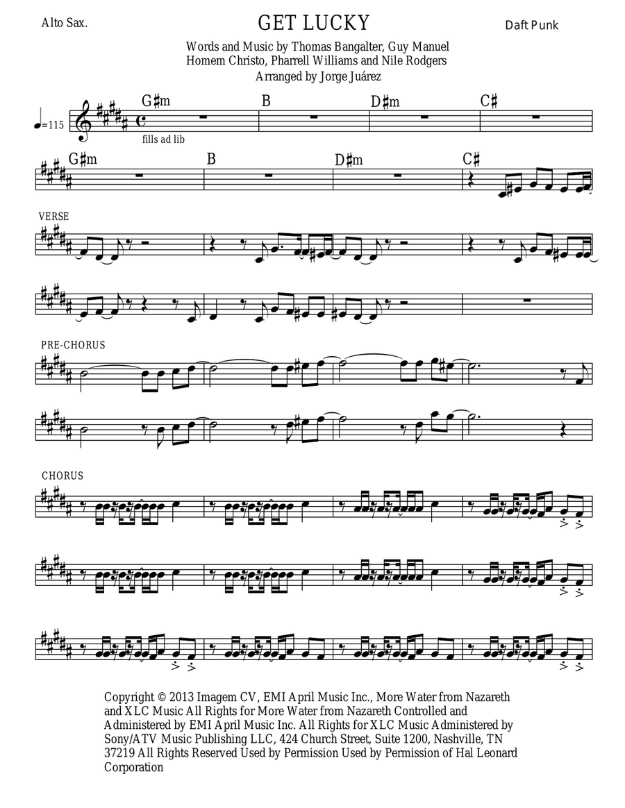 Get Lucky Alto Saxophone scores gallery preview page 1