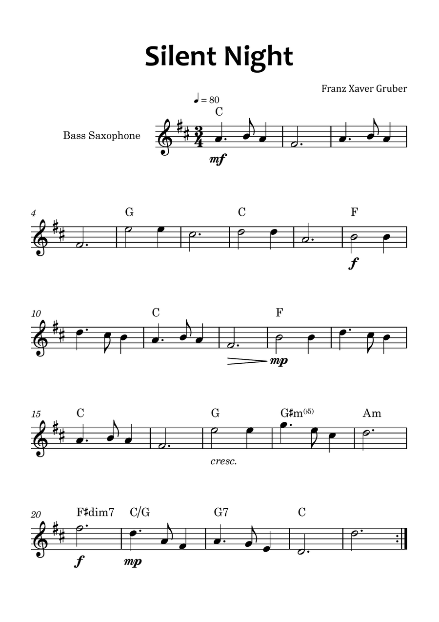 Silent Night Bass Saxophone scores gallery preview page 1