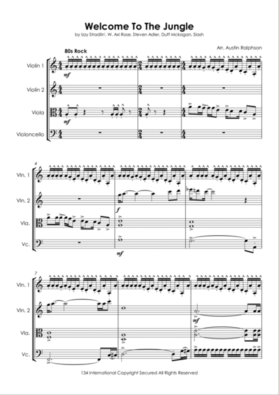 Welcome To The Jungle String Quartet scores gallery preview page 6