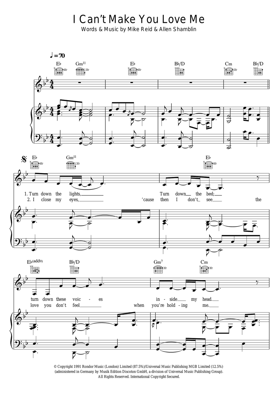 I Can't Make You Love Me Piano, Vocal scores gallery preview page 1
