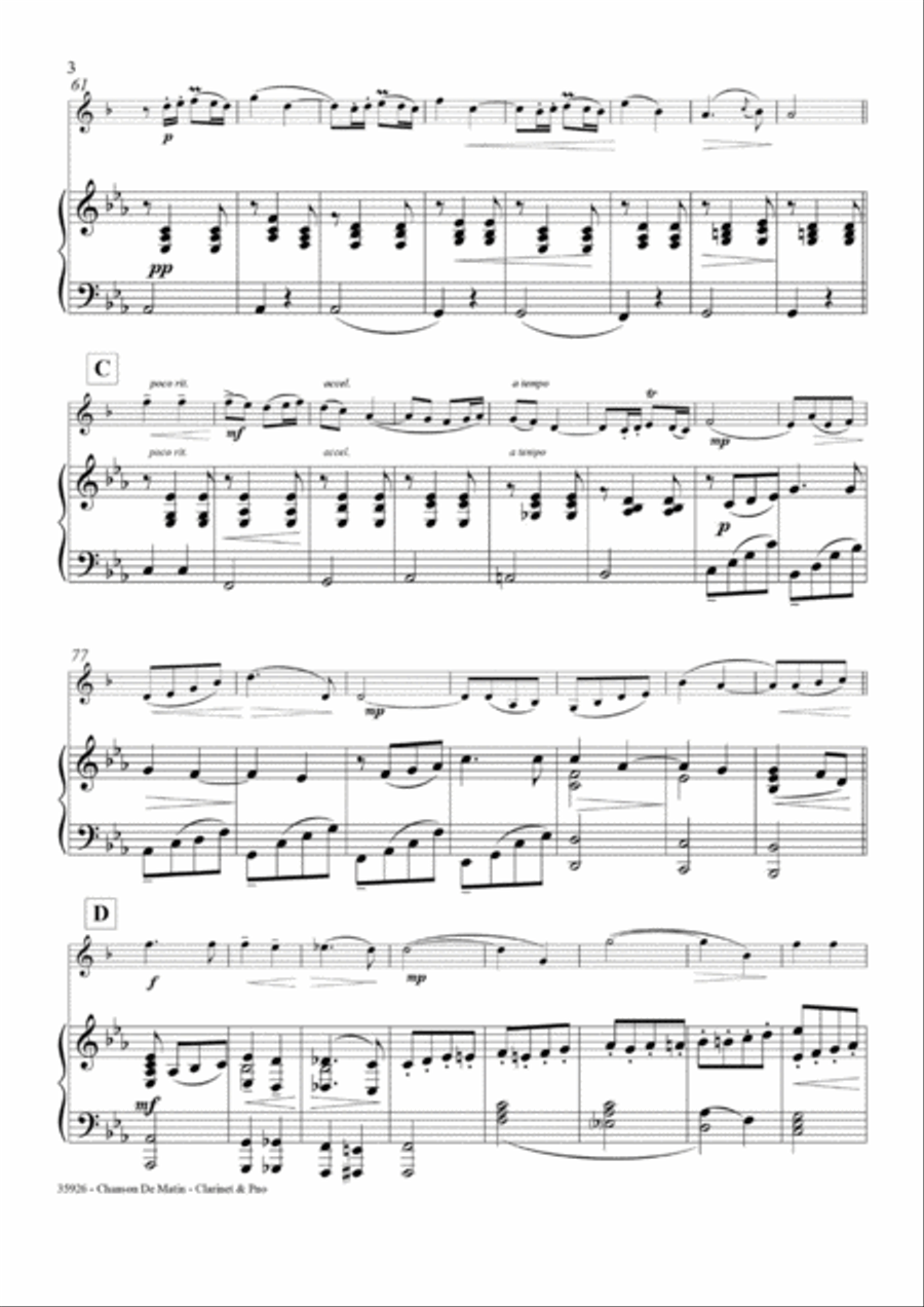 CHANSON DE MATIN – CLARINET & PIANO B-Flat Clarinet scores gallery preview page 4