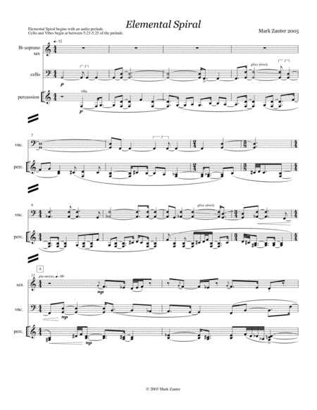 Elemental Spiral (2005) for soprano saxophone, violoncello, multi-percussion image number null