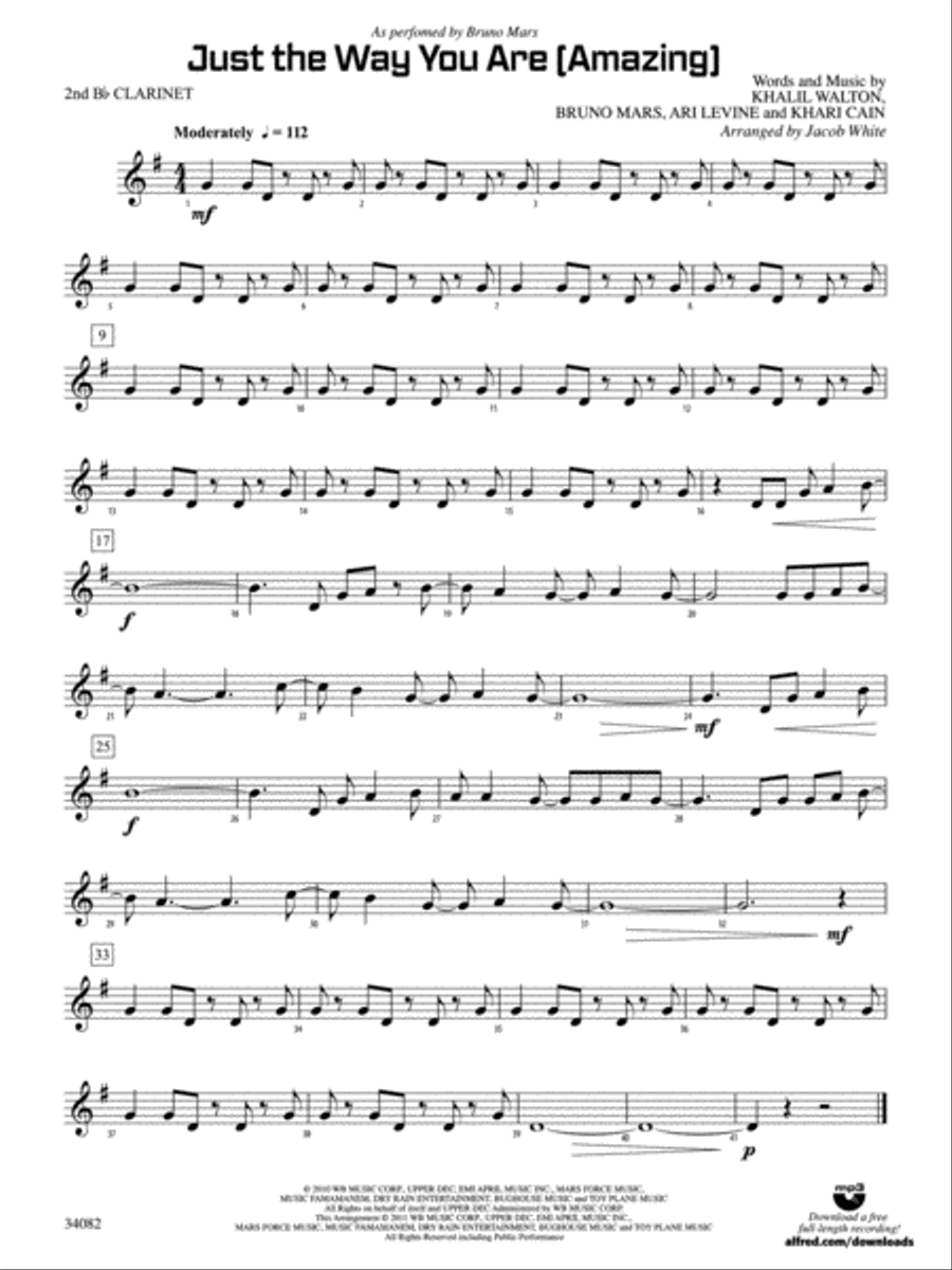 Just the Way You Are (Amazing): 2nd B-flat Clarinet Concert Band scores gallery preview page 1