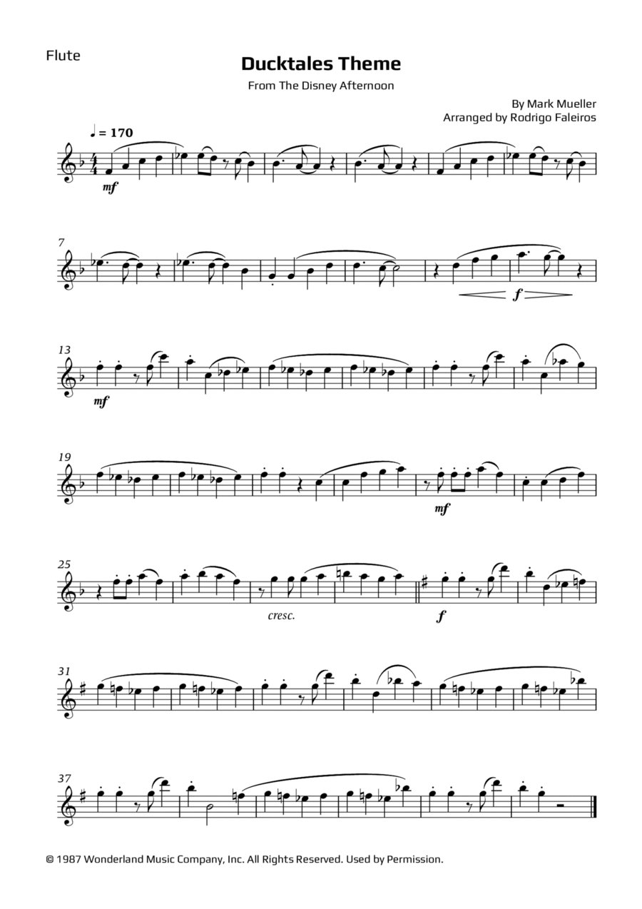 Ducktales Theme Flute Solo scores gallery preview page 1