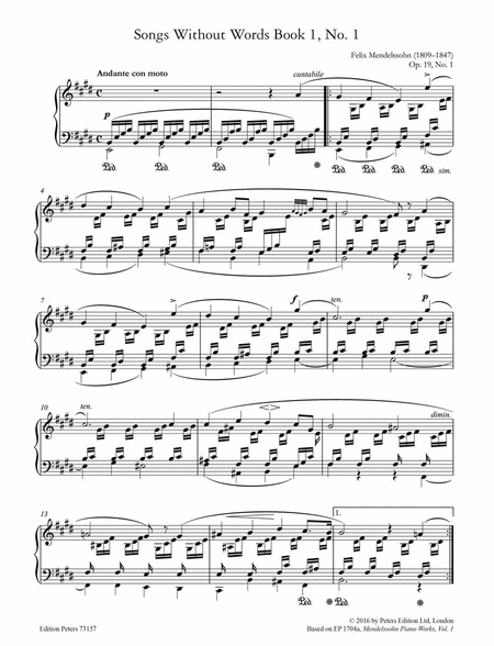 Song without Words Op. 19 No. 1 for Piano