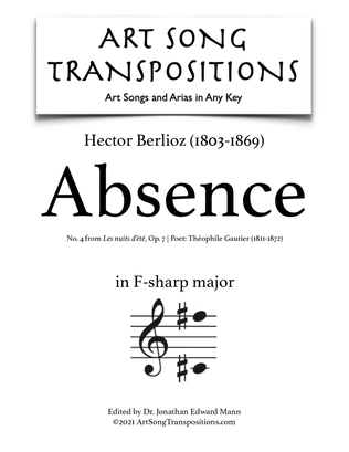 BERLIOZ: Absence, Op. 7 no. 4 (transposed to 6 keys: F-sharp, F, E, E-flat, D, and D-flat major)