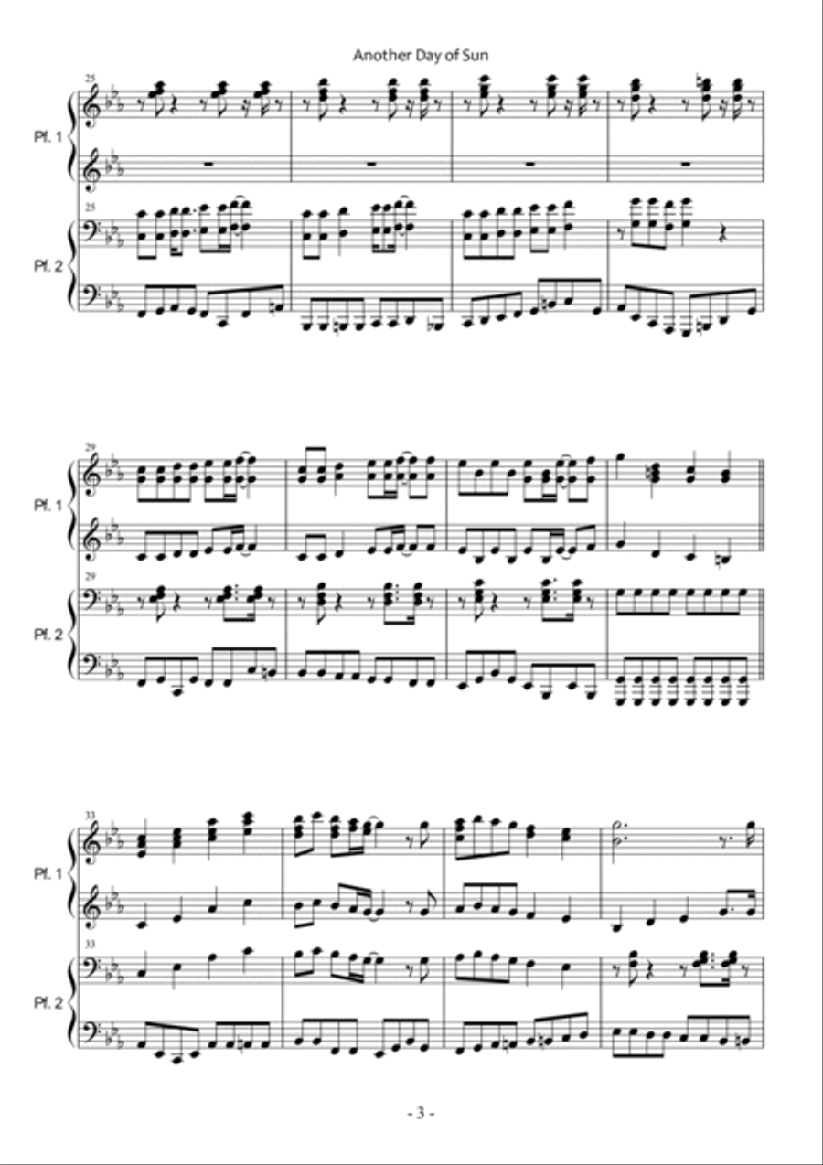 Another Day Of Sun 1 Piano, 4-Hands scores gallery preview page 3