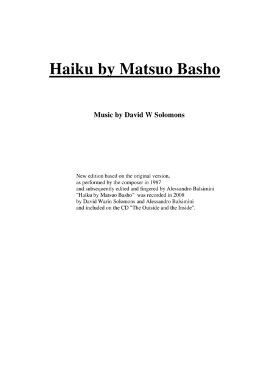 David Warin Solomons: Haikus by Matsuo Basho for low voice and gutiar Small Ensemble scores gallery preview page 1