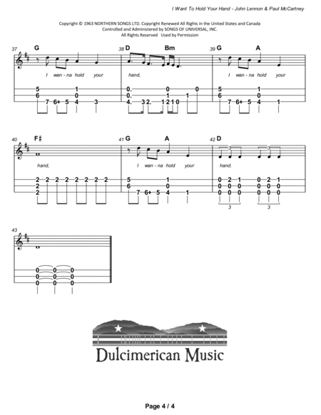 I Want To Hold Your Hand by The Beatles Dulcimer - Digital Sheet Music